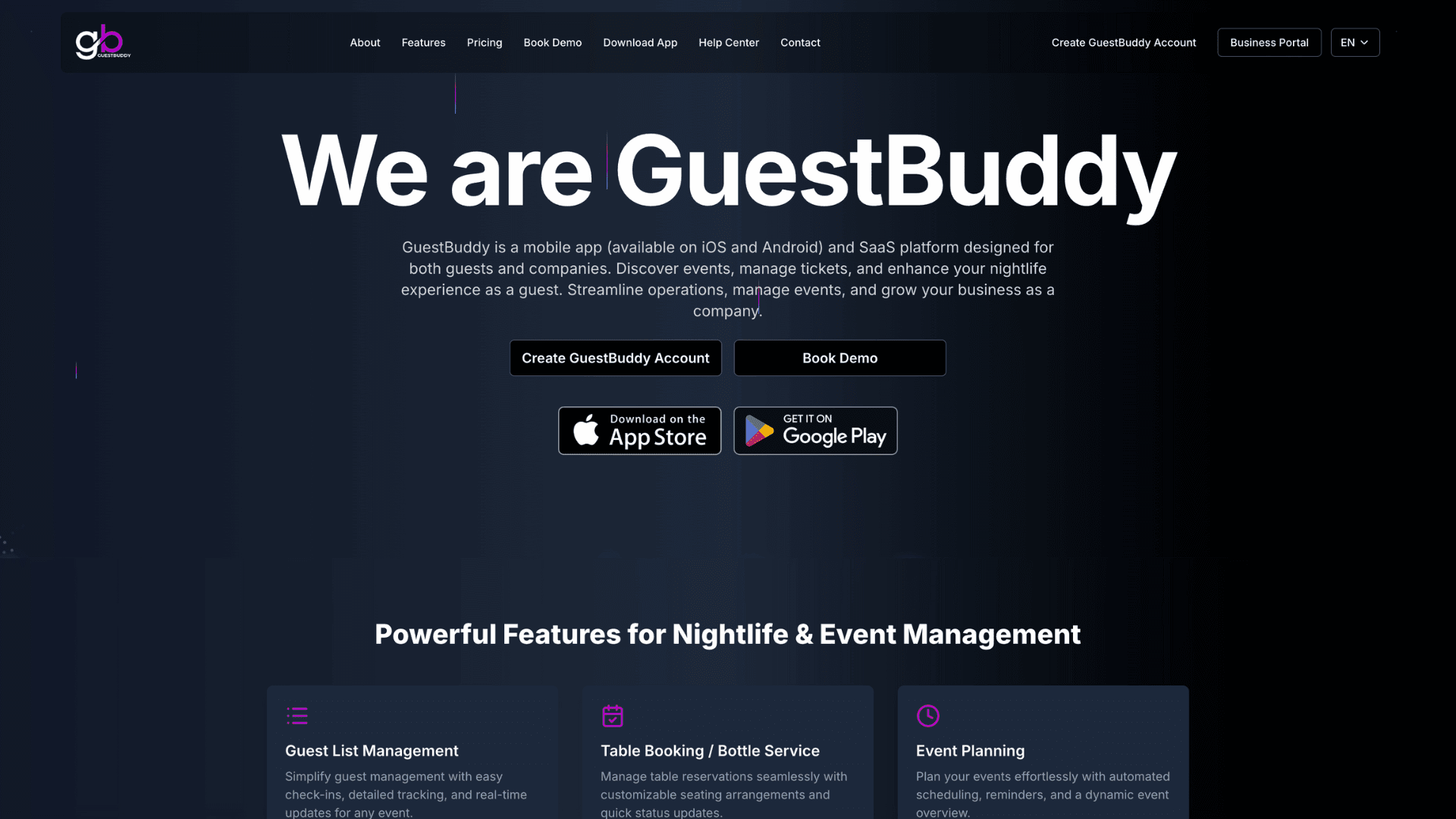 GuestBuddy SaaS platform dashboard showing customer portal and management interface